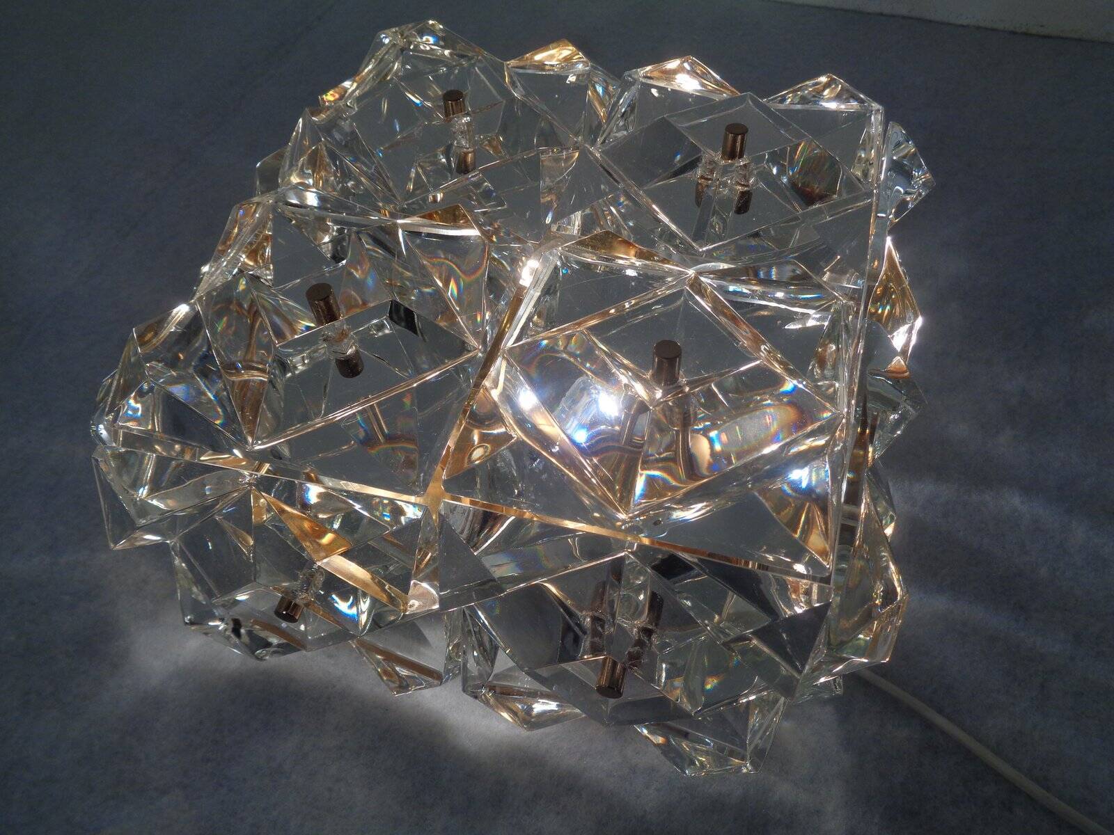 Gold-Plated & Crystal Glass Flush Mount Light from Kinkeldey, 1970s