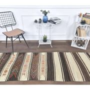 1970s Vintage Turkish Runner Handwoven Wool Flatweave Kilim Rug 84x266