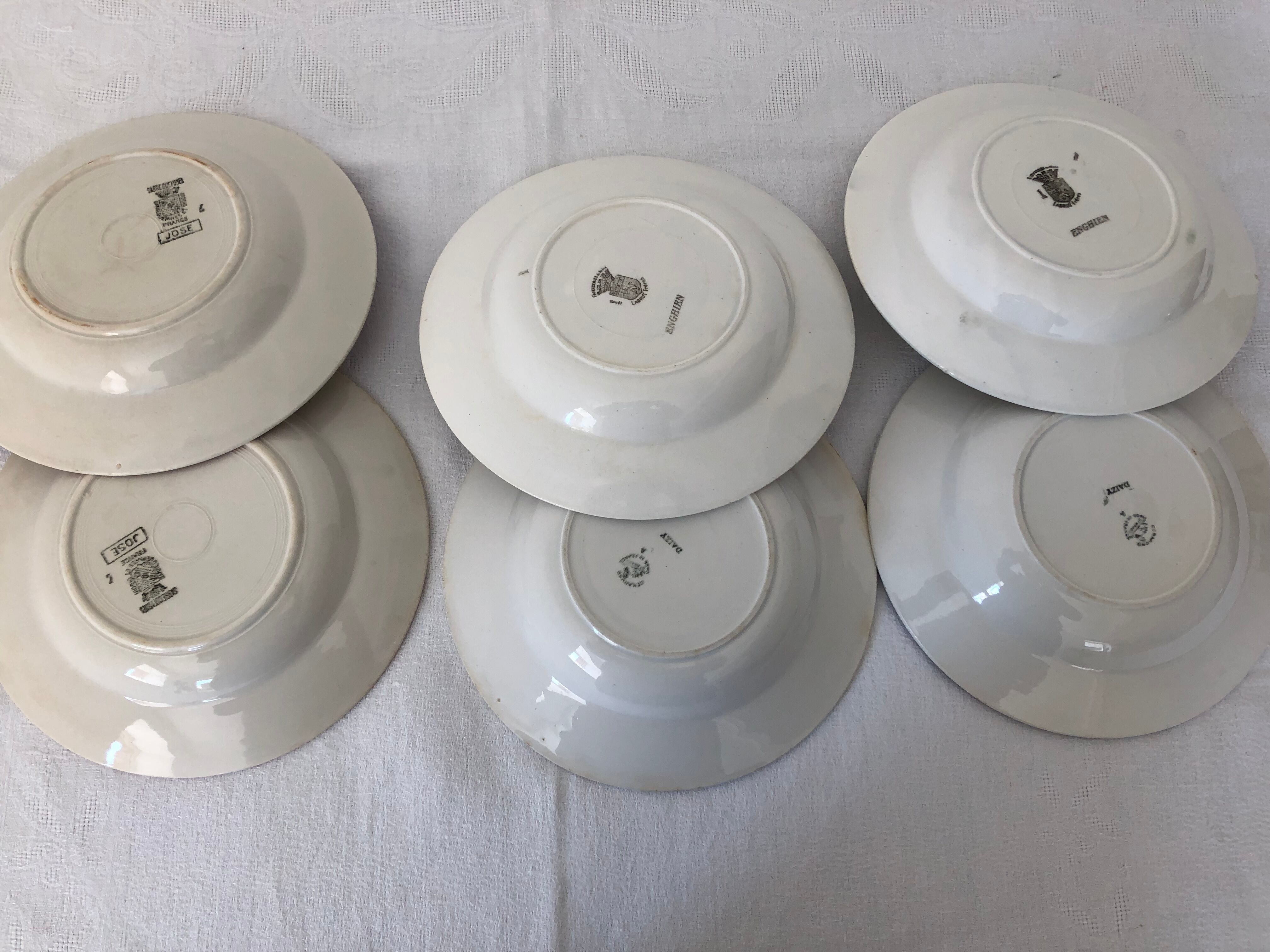 6 vintage faience plates mismatched