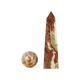 Veined onyx marble obelisk and polished sphere paperweight