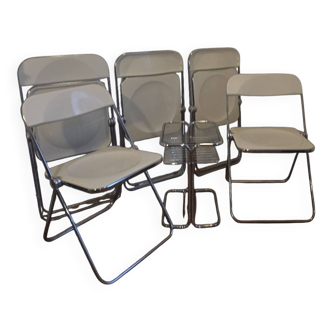Lot de 6 chaises Plia – Castelli – Giancarlo Piretti – blanc & chrome