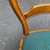 2 Louis Philippe chairs in solid curved wood and embroidered blue-green fabric