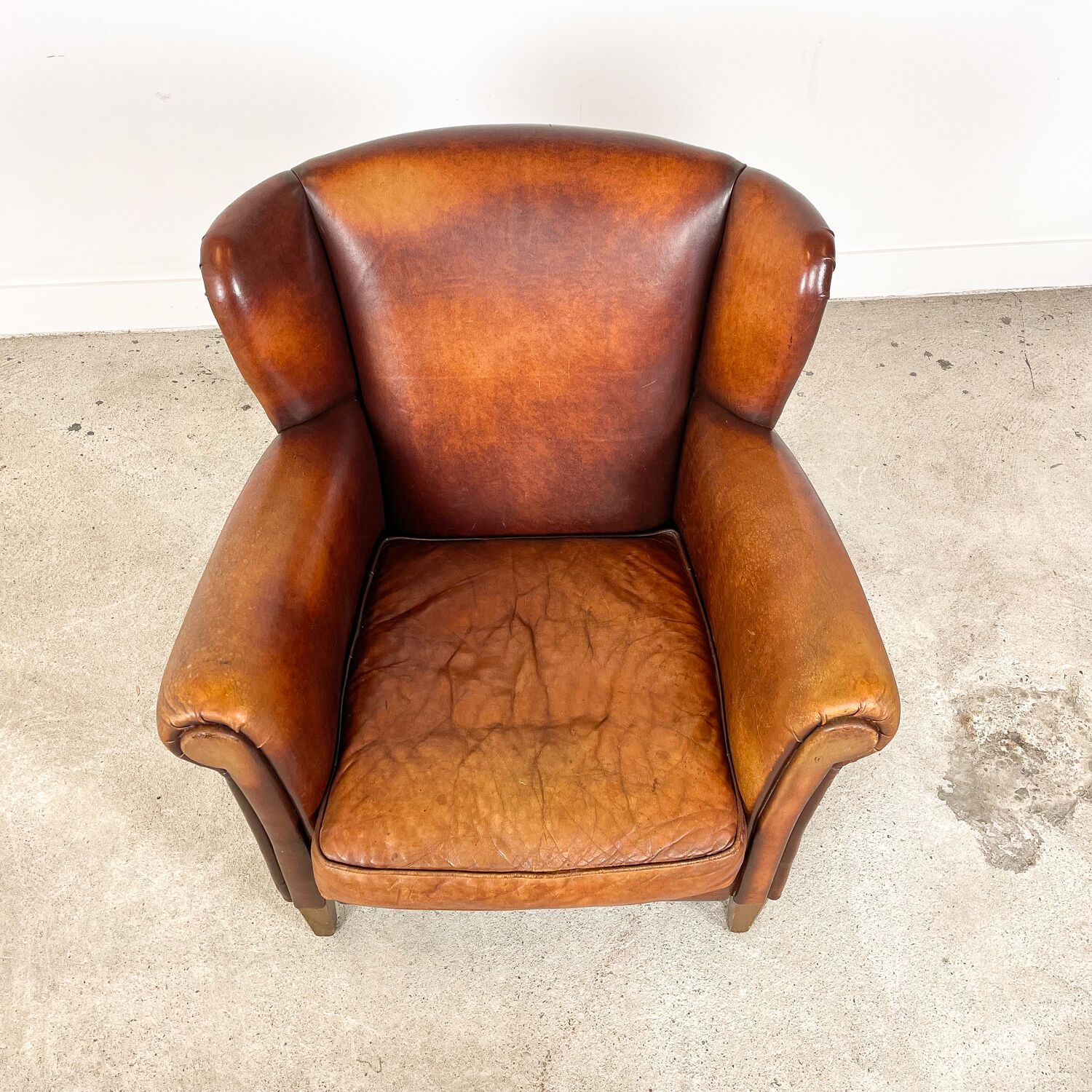 Vintage sheep leather wingback armchair zuna