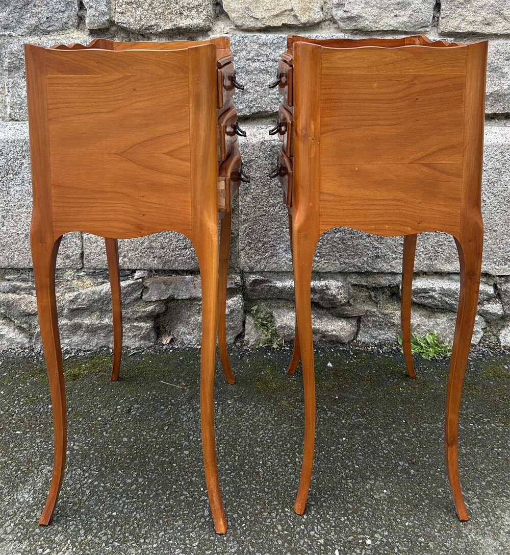 Paire tables de chevet vintage style Louis XV, bois, vintage, années 60