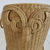 Woven rattan storage basket "owl, chouette" 1970