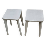 2 tabourets bois peint blanc avec pieds compas