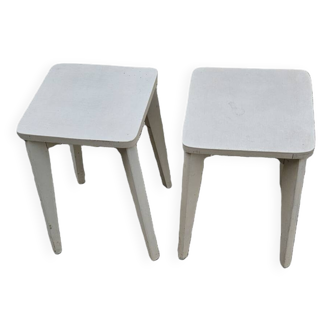 2 white painted wooden stools with compass legs