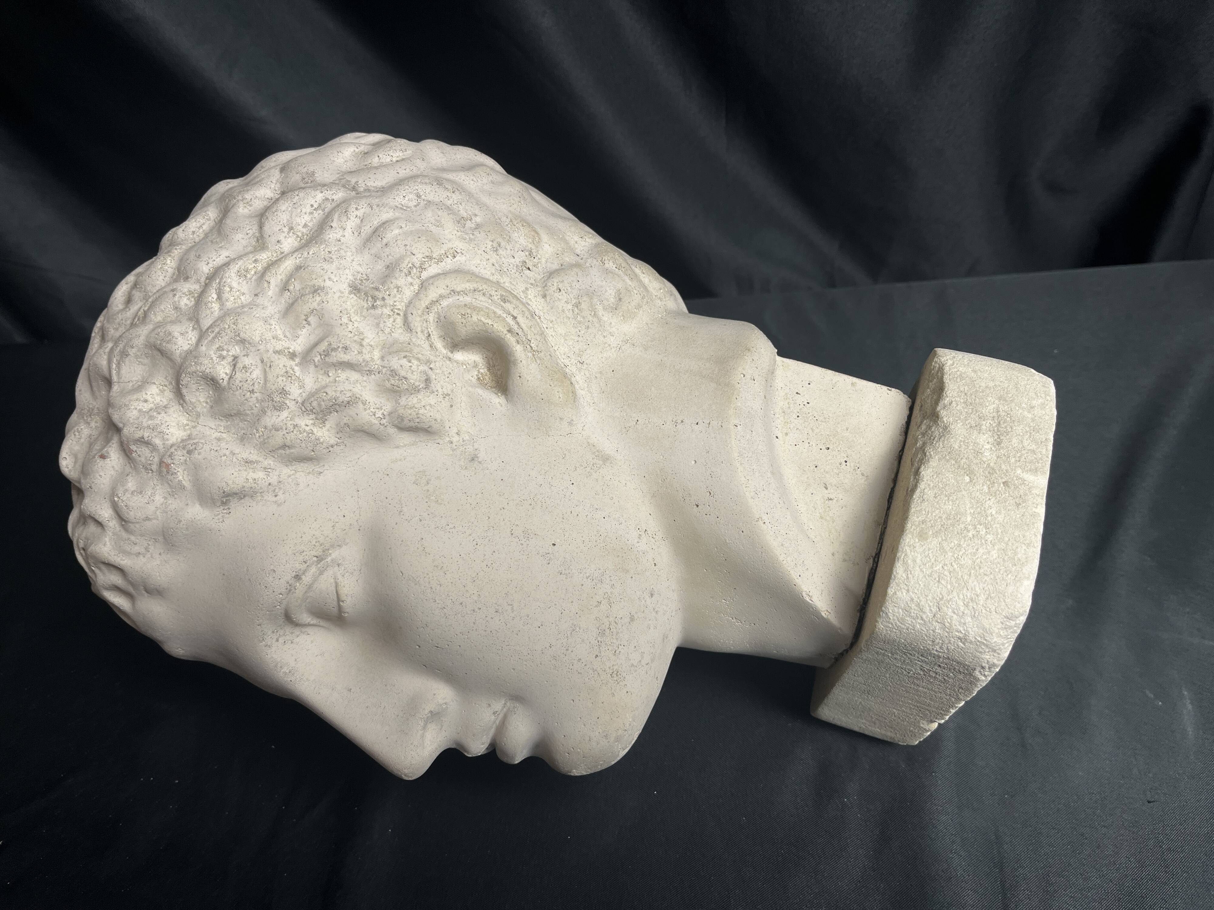 Antique Hermes head sculpture, patinated plaster, mid-20th century