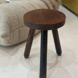 Vintage brutalist tripod stool compass legs - wood
