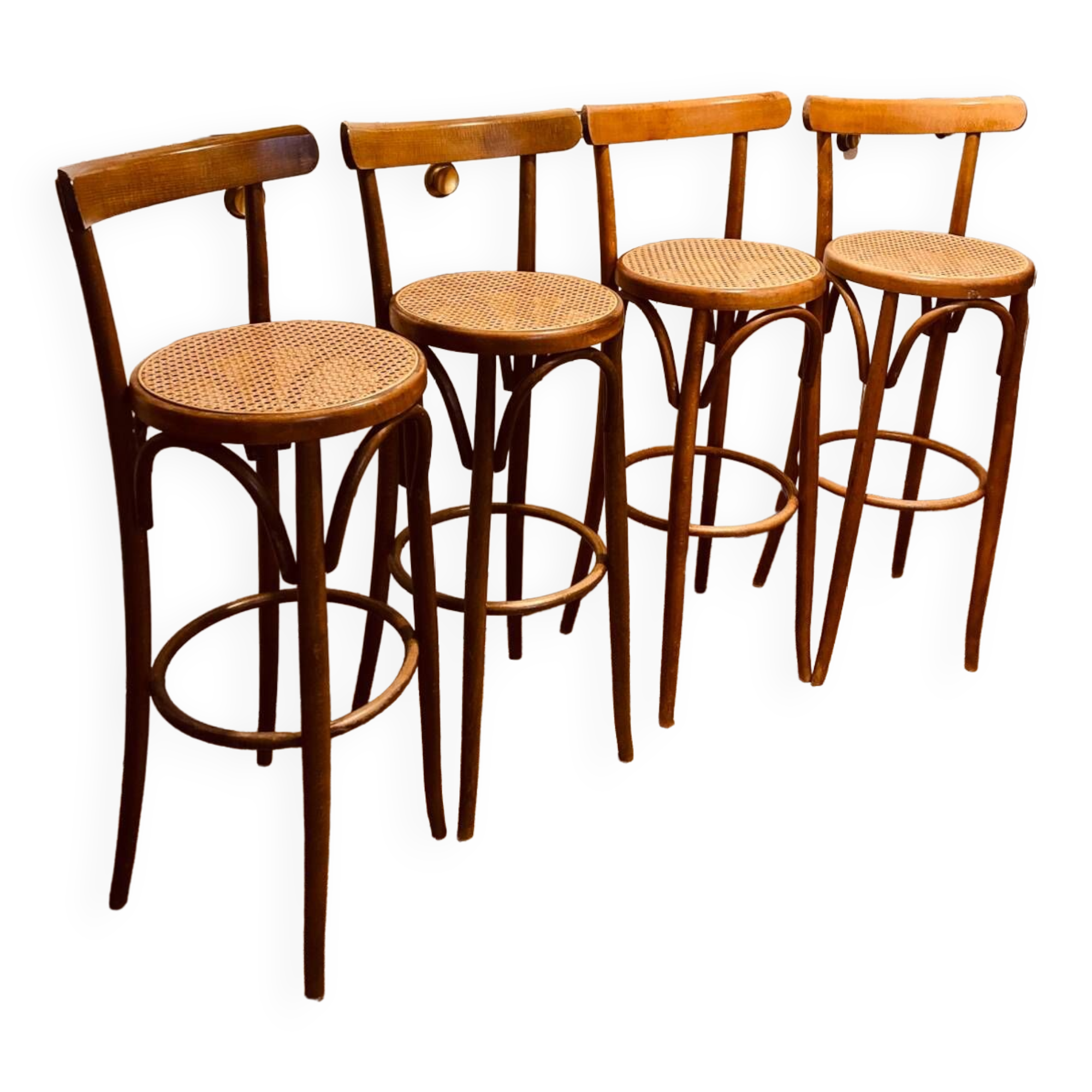 Bentwood and cane bar stools