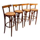 Tabourets de bar en bois courbé et cannage