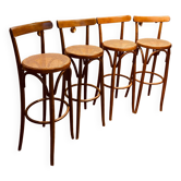 Tabourets de bar en bois courbé et cannage