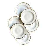 6 assiettes creuses en porcelaine de Limoges blanche et dorée