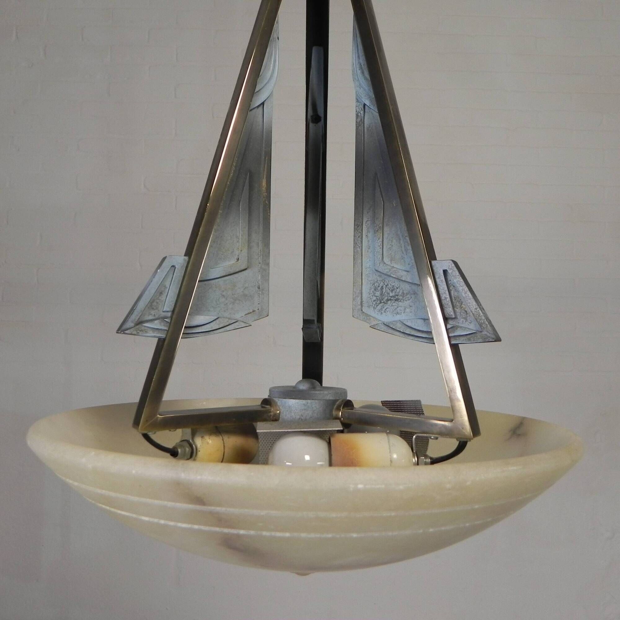 Art Deco style pendant light with alabaster shade, 1980s