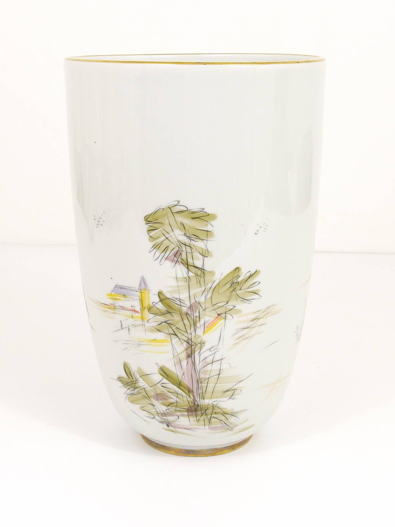Large porcelain vase from the mid-century, hand-painted, Hutschenreuther, Selb, Germany, 1950s.