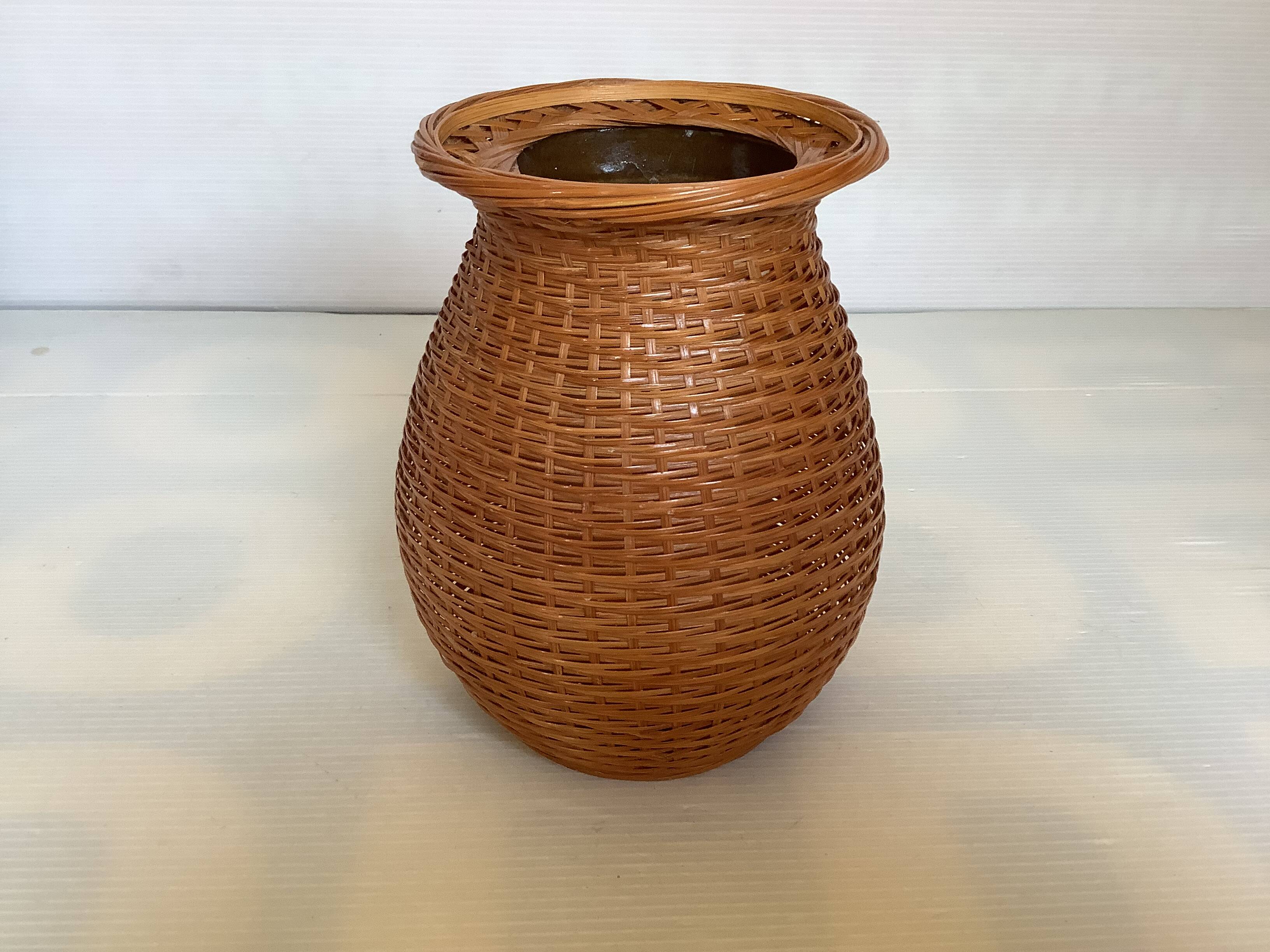 Ikebana style ceramic interior bamboo woven vase