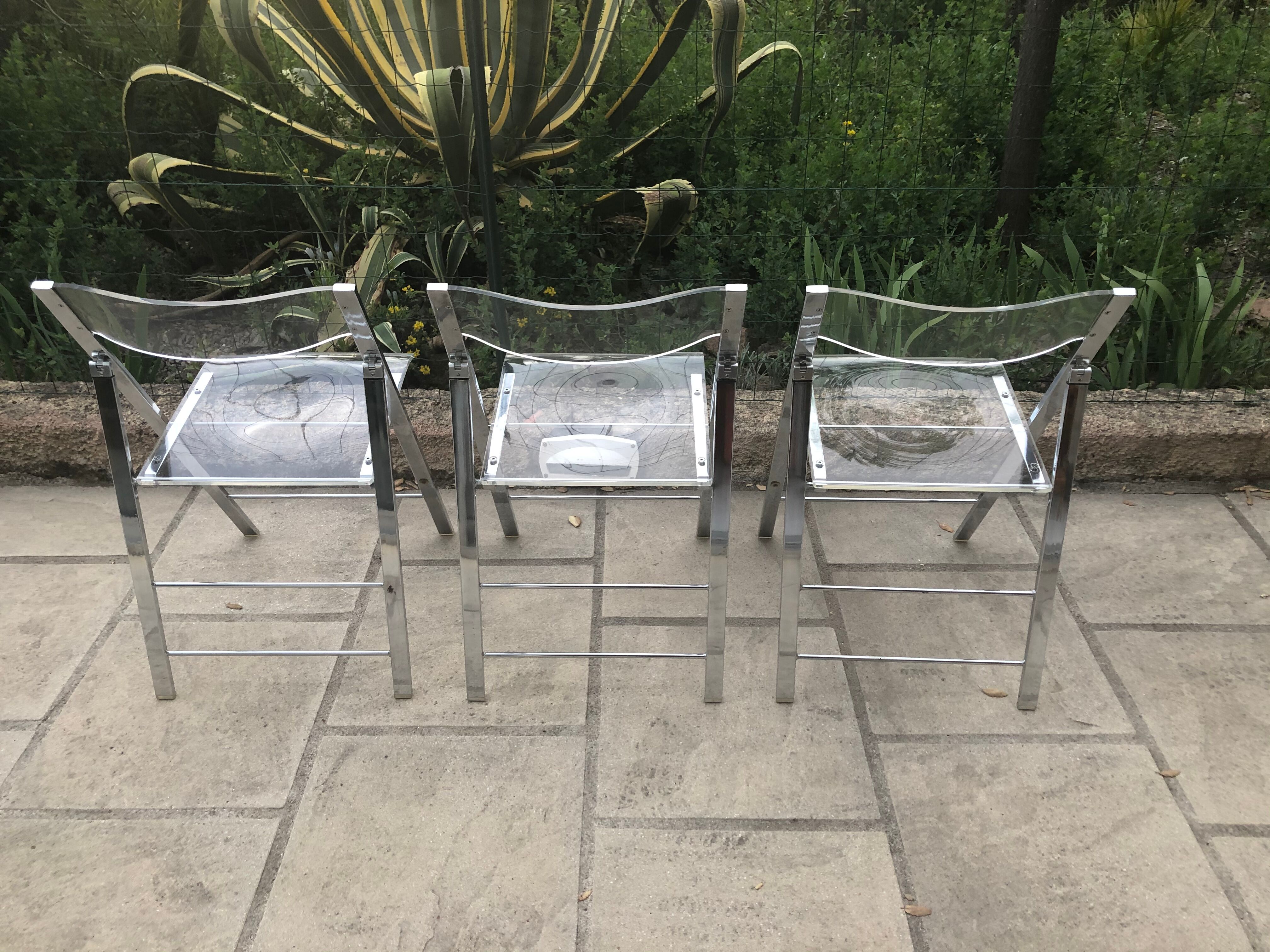 Plexiglass and chrome metal design folding chairs