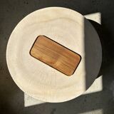 Trio of rounded rectangular trays or cups in monoxyl teak L:35