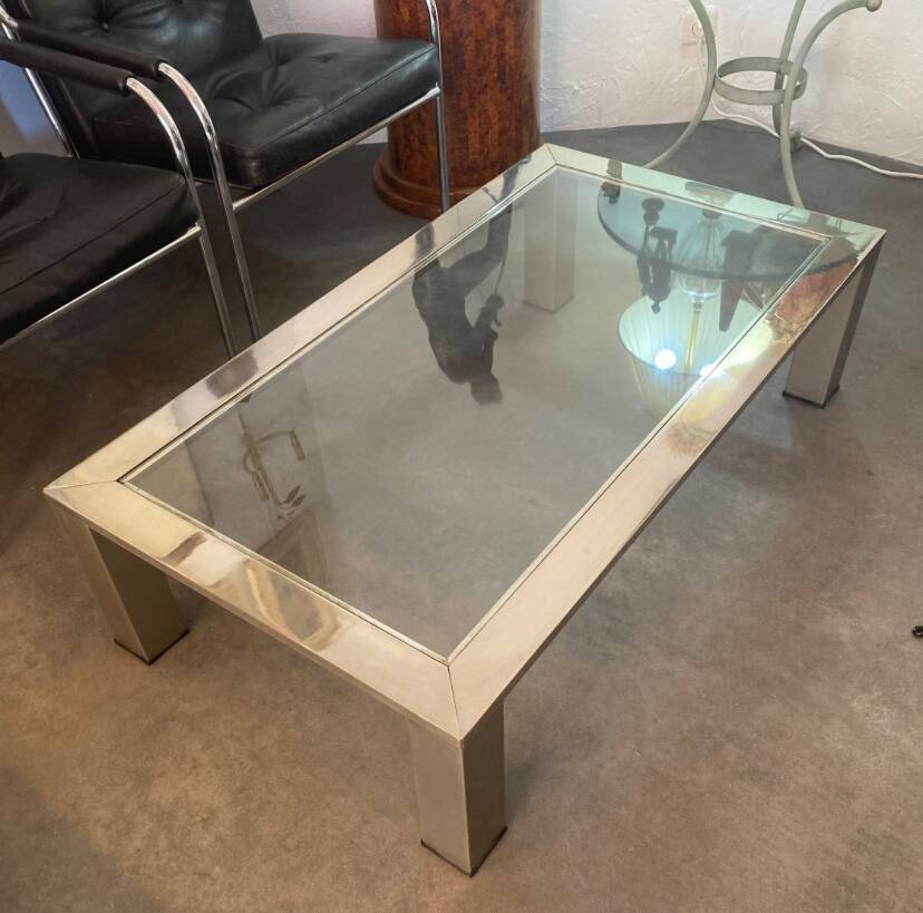 Coffee table - steel and glass - france - 1970 - 20th century