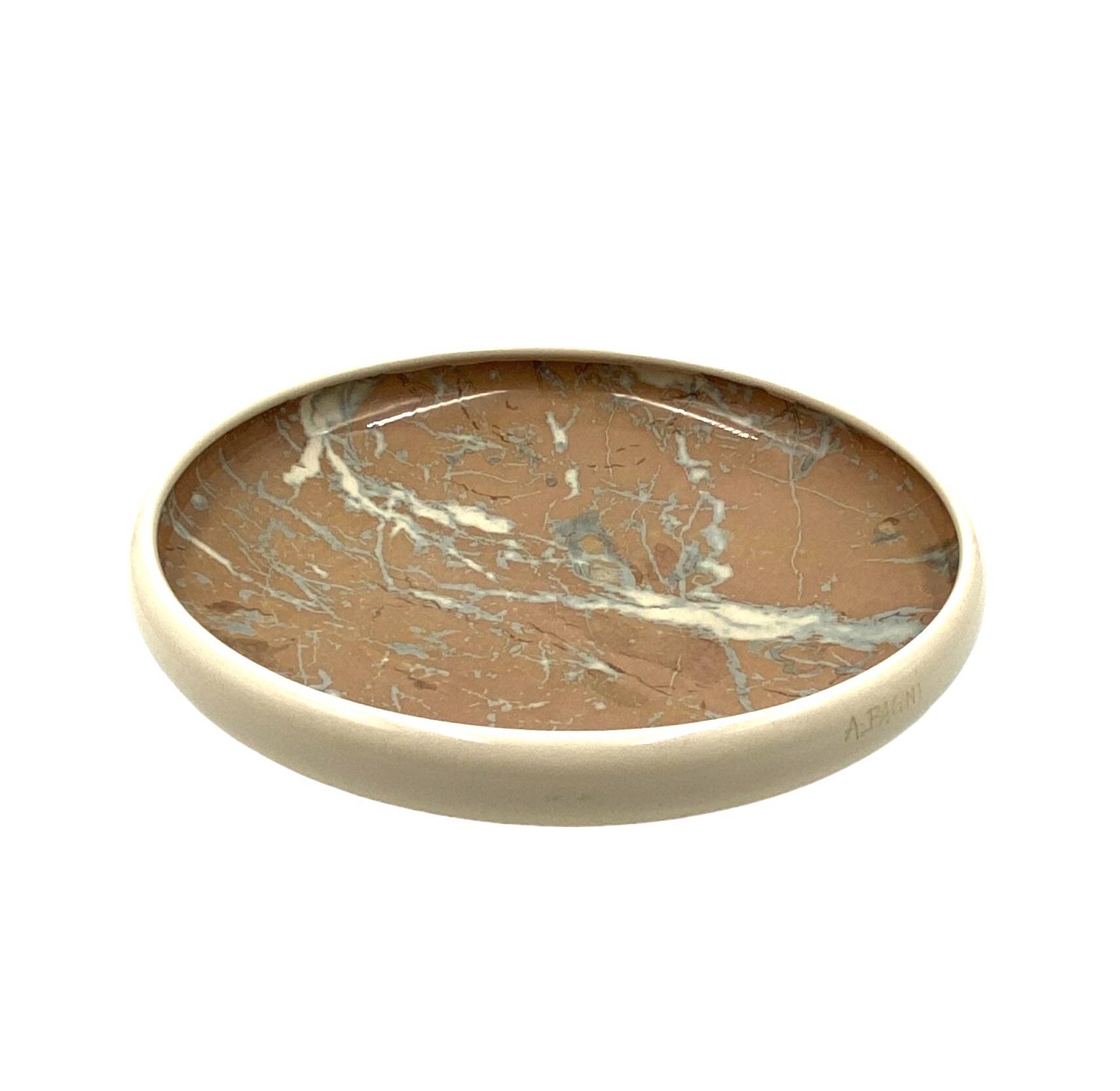 Alvino Bagni, white marbled ceramic centerpiece / vide poche, ca. 1970