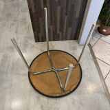 Table d’appoint chrome et skai noir vintage style Bauhaus vintage 1970