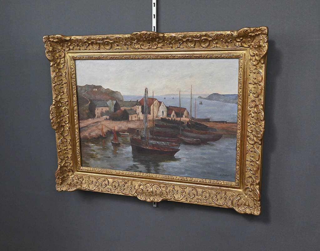 Painting "The Port of Camaret", oil on canvas, signed H. Callot – early 20th century
