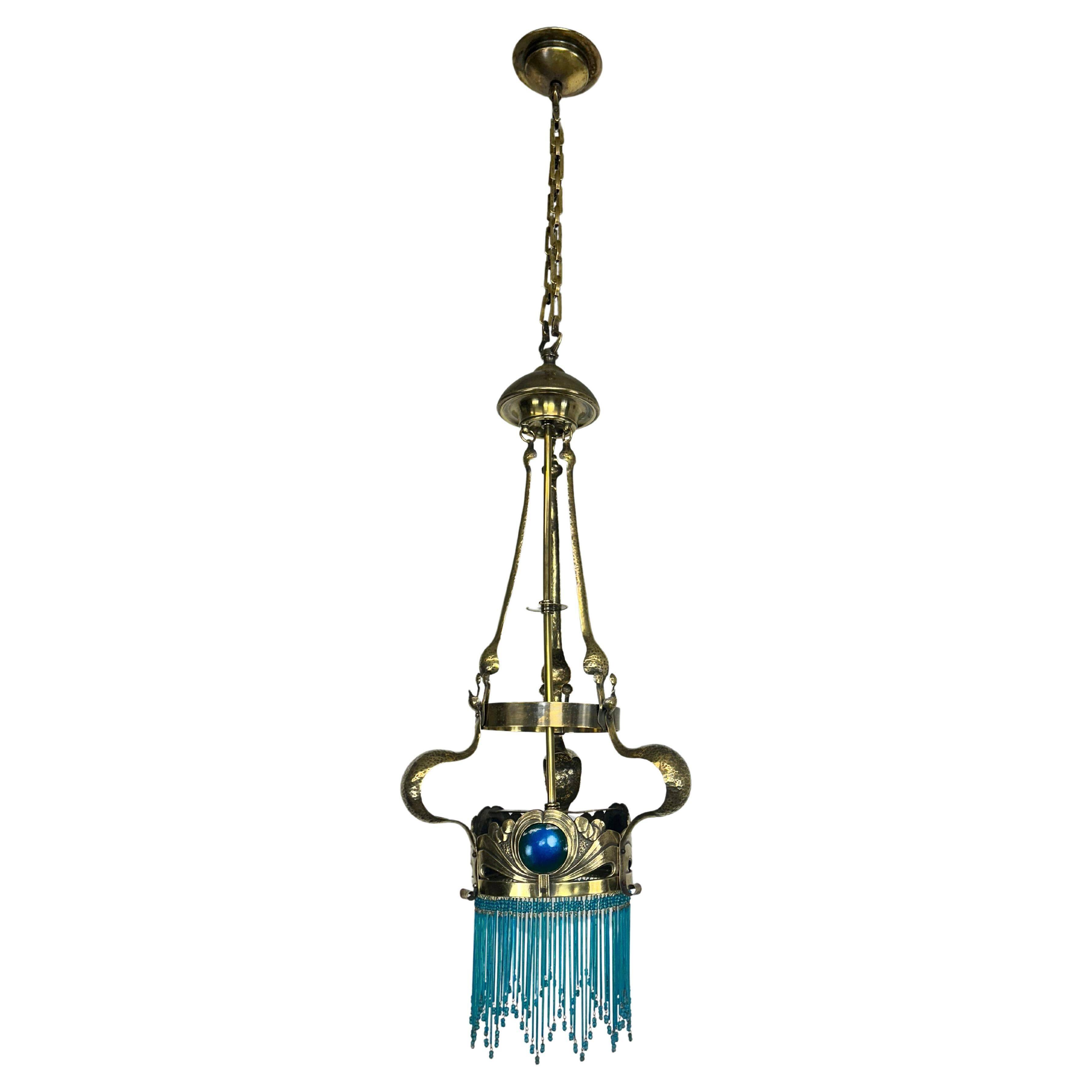 Brass Jugendstil chandelier by Koloman Moser