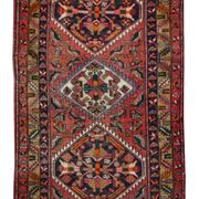 Tribal persian runner rug handwoven traditional red blue wool runner carpet 120x330cm