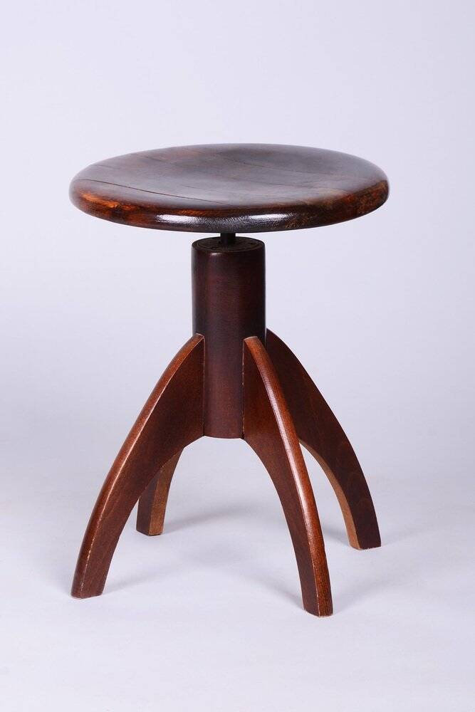 Mid-Century Czech Beech Piano Stool, 1940s