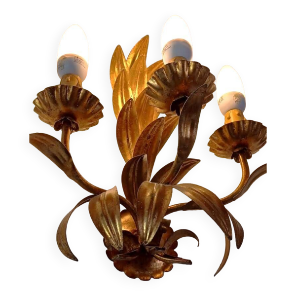 Applique italienne vintage florentine en métal bronze dorée 1970