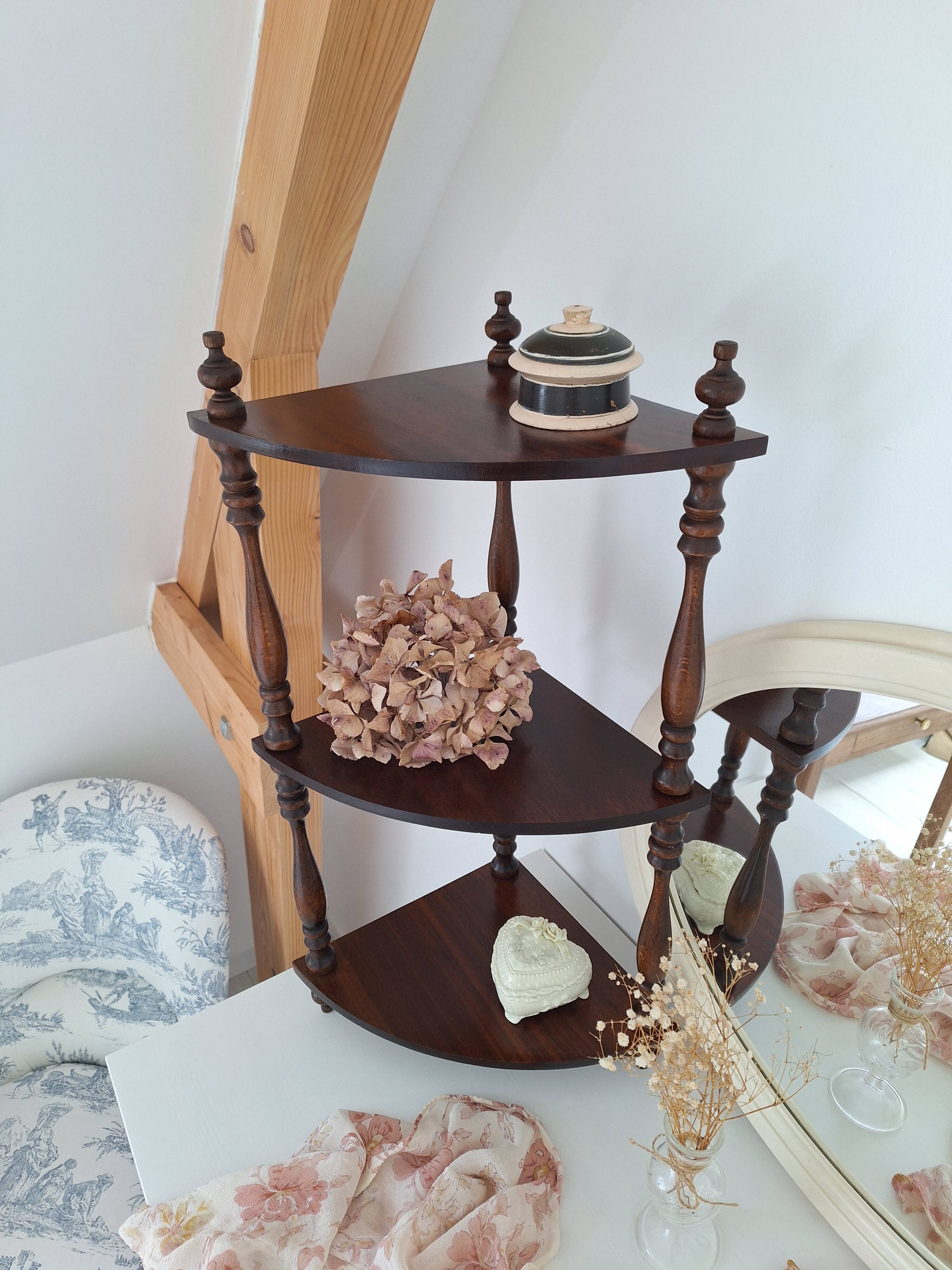 1970s wooden corner shelf