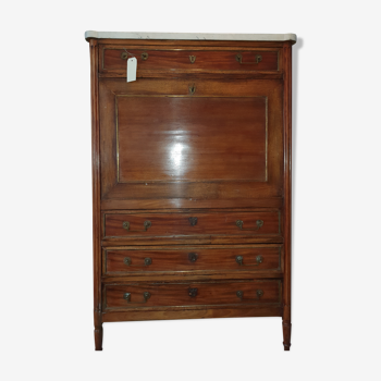 Walnut secretary with veined white marble top of the late eighteenth century