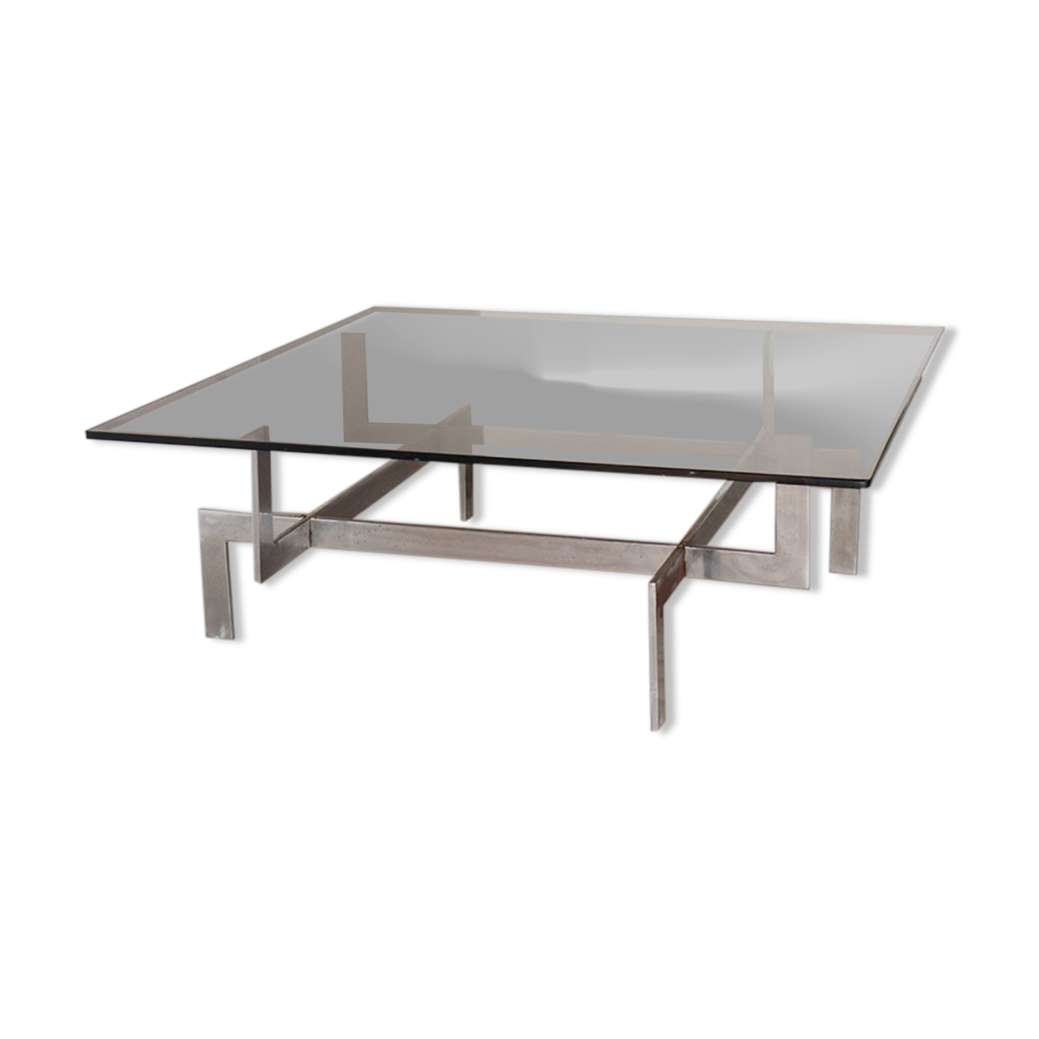 Vintage sculptural coffee table in glass and chromed metal 1970
