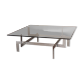 Vintage sculptural coffee table in glass and chromed metal 1970