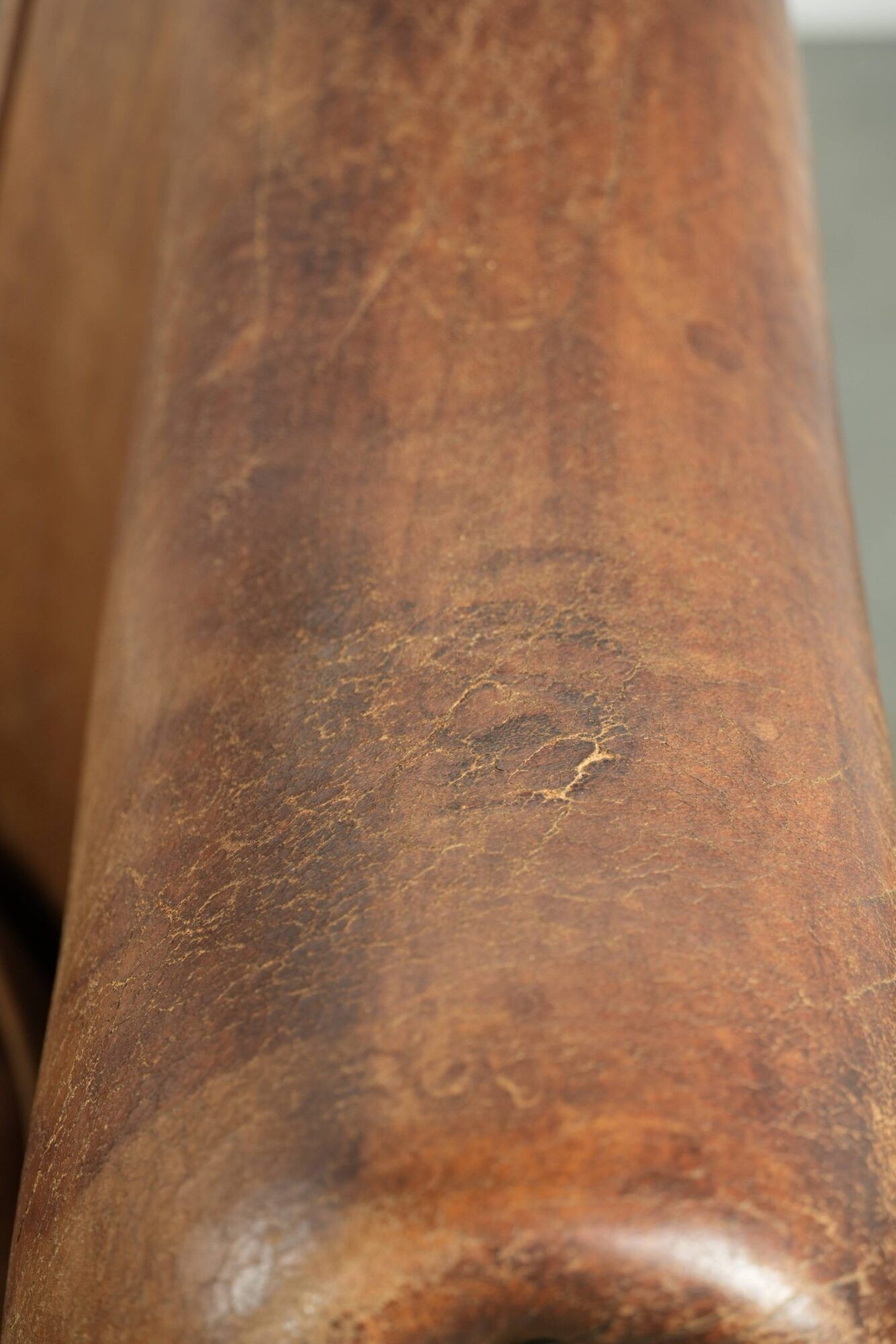 Vintage sheepskin club armchair finished with decorative nails