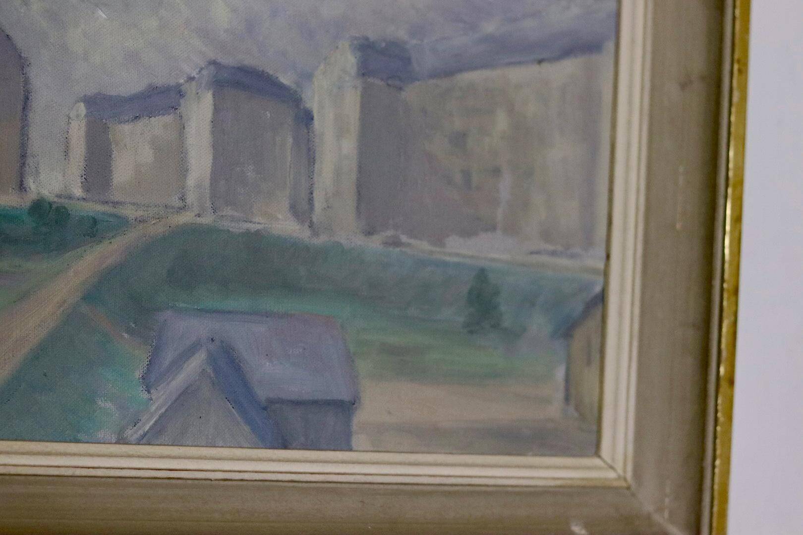 Original Swedish oil painting on canvas "Silent Houses" – vintage and framed