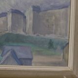 Original Swedish oil painting on canvas "Silent Houses" – vintage and framed