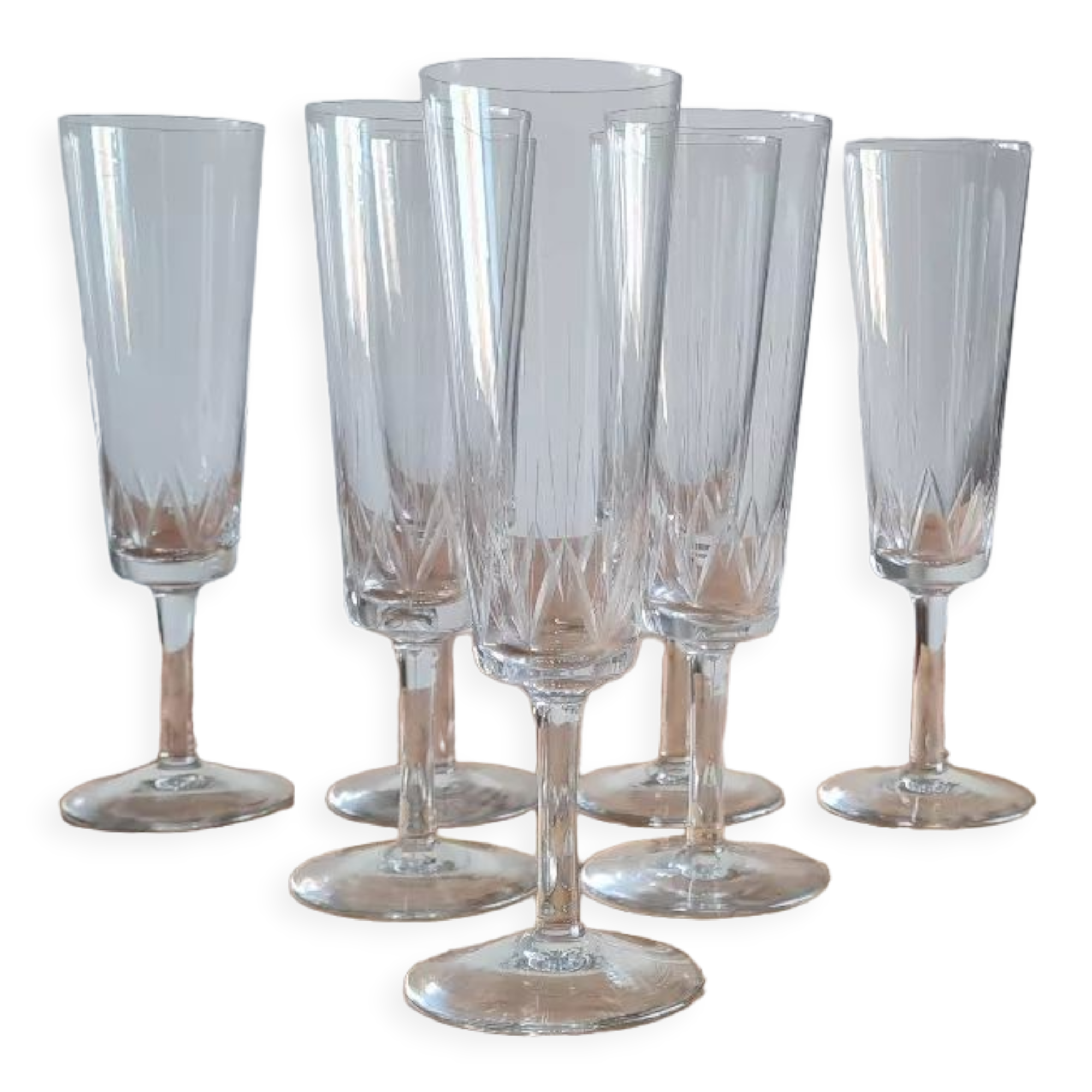 Chiseled crystal champagne flutes
