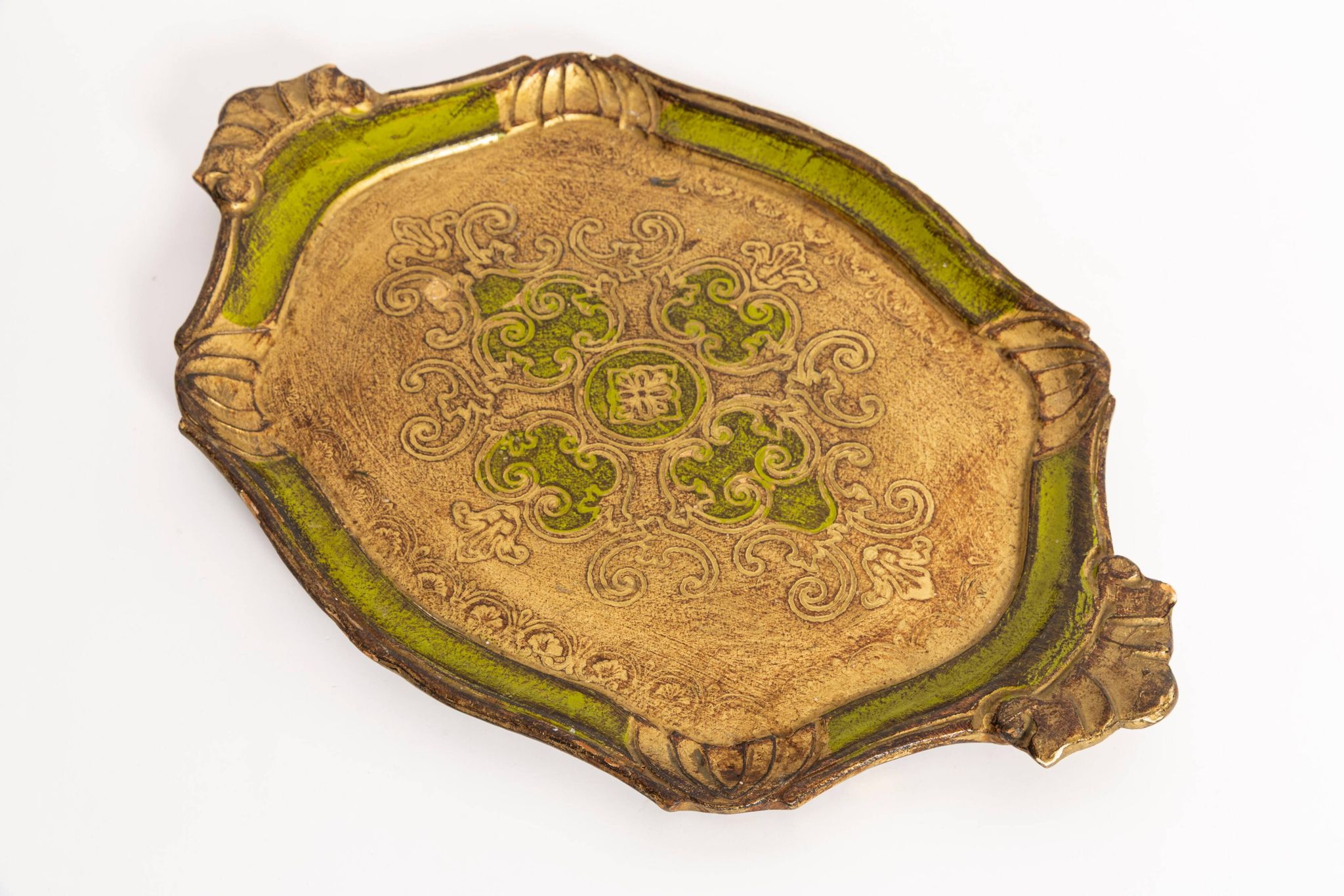 Vintage green wooden decorative plate, Italy, 1960s