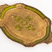 Vintage green wooden decorative plate, Italy, 1960s