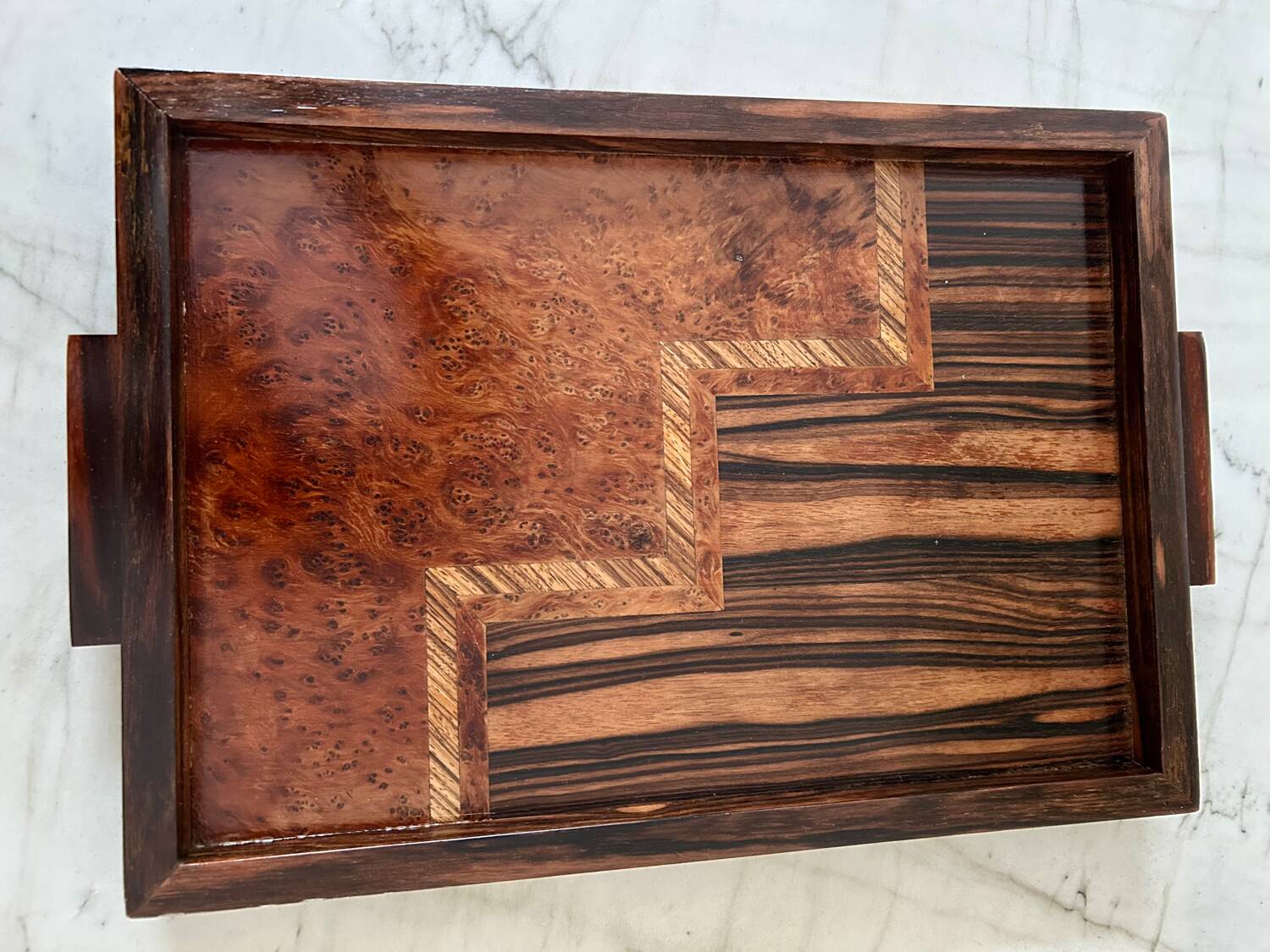 1930 Art Deco marquetry tray, very good condition