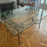 Table fer forgé et verre