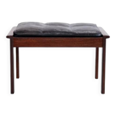 Footstool in solid wenge wood with black leather cushion, 1960