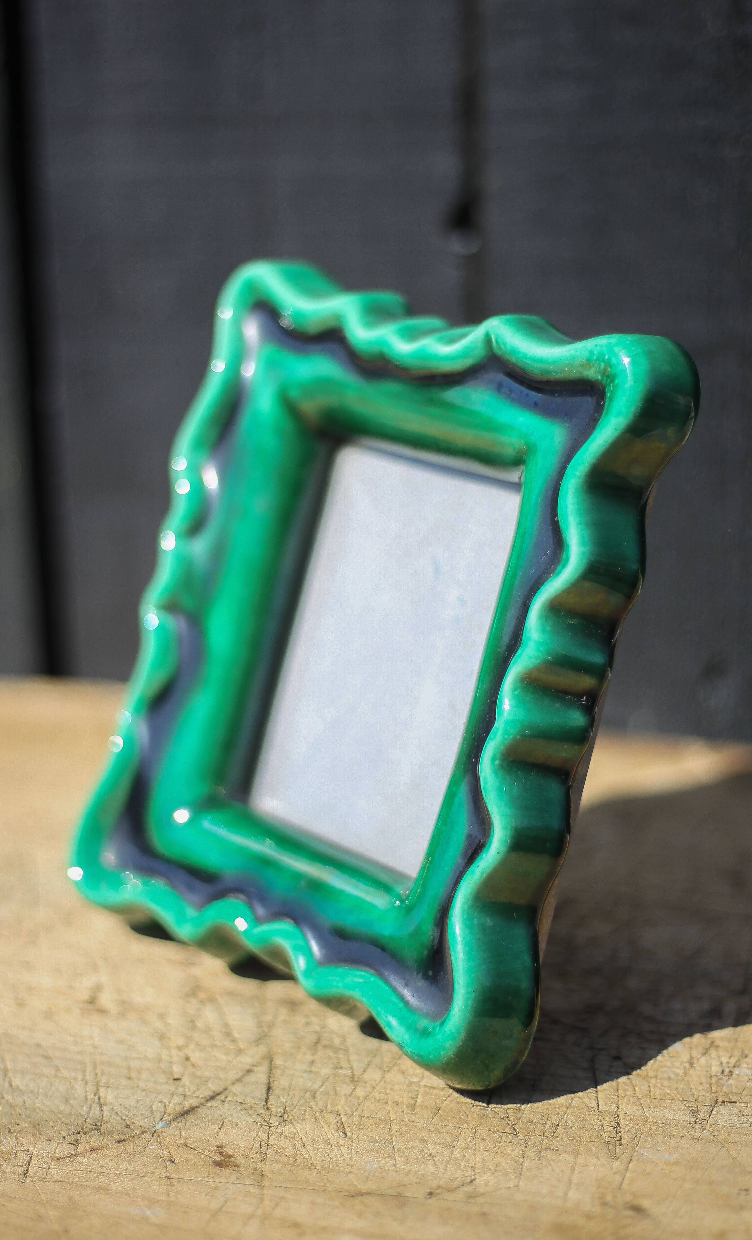 Green ceramic photo frame, vintage ceramic frame, photo frame, interior decoration