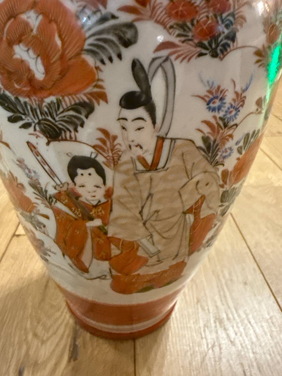 Large Japanese Kutani Porcelain Vase – Moriage Floral Relief – Early 2
