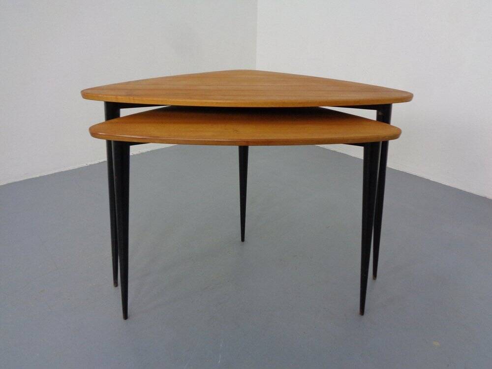 Mid-Century Triangular Birch Side Tables, 1960s, Set of 2
