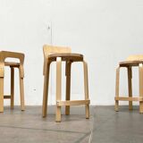 Mid-Century Modern High Stools K65 by Alvar Aalto for Artek, Finland, 2017, Set of 3