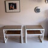Pair of bedside tables in bamboo effect wood and woven wicker