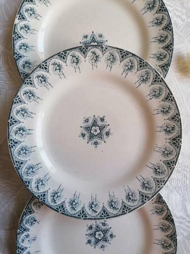 3 plates in earthenware iron earth model Boulogne blue crockery chic nineteenth century