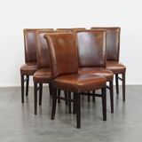 Set of 6 Dining Chairs Made from Sheepskin Leather